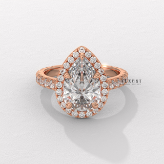 Brilliant Halo Pave Pear Cut Moissanite Engagement Ring angled view