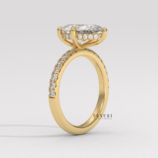 Elegant Pave Pear Cut Moissanite Engagement Ring top view