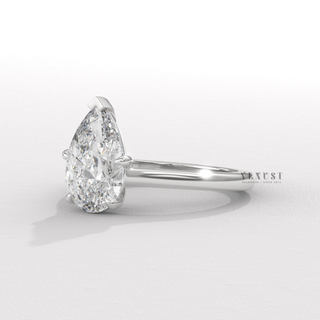 Pear cut moissanite diamond ring close up  Pear Cathedral detail view 4