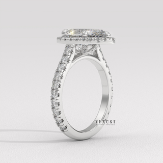 Brilliant Halo Pave Pear Cut Moissanite Engagement Ring setting detail