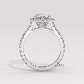 Brilliant Halo Pave Pear Cut Moissanite Engagement Ring studio view