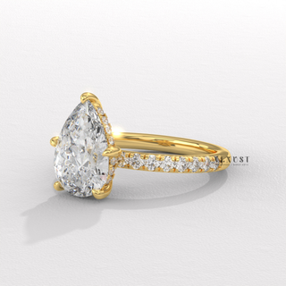 Elegant Pave Pear Cut Moissanite Engagement Ring side view