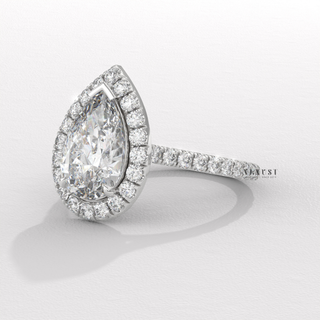 Halo Pave Pear Cut Moissanite Engagement Ring side view