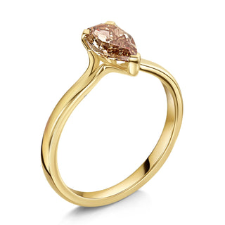 pear moissanite ring warm solitaire band detail