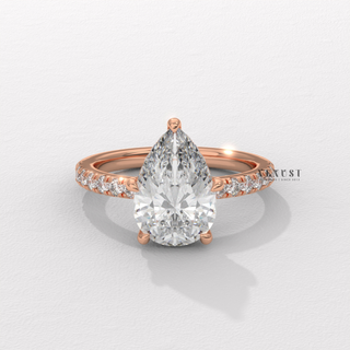 Elegant Pave Pear Cut Moissanite Engagement Ring angled view