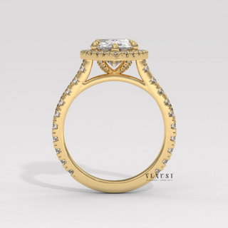 Brilliant Halo Pave Pear Cut Moissanite Engagement Ring close-up of the centre stone