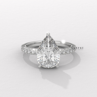 Elegant Pave Pear Cut Moissanite Engagement Ring profile view