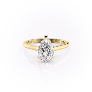 2.0 CT Pear Cut Solitaire Halo Moissanite Engagement Ring front view