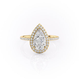 2.0 CT Pear Brilliant Cut Halo Moissanite Engagement Ring front view