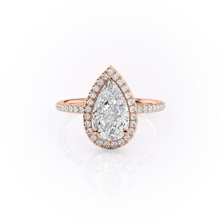 2.0 CT Pear Brilliant Cut Halo Moissanite Engagement Ring side view