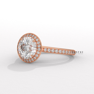 Elegant Halo Pave Round Cut Moissanite Engagement Ring band detail