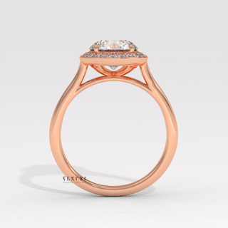 Round Cut Halo Solitaire Moissanite Engagement Ring studio view
