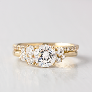 1.0CT Round Cut Cluster Moissanite Engagement Ring