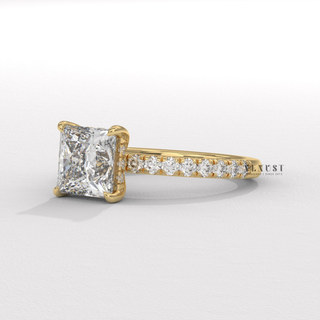 Bold Pave Princess Cut Moissanite Engagement Ring band detail