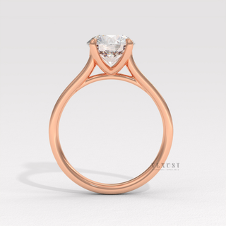 Round cathedral engagement ring with pave detail