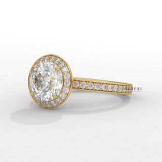 Brilliant Halo Pave Round Cut Moissanite Engagement Ring band detail