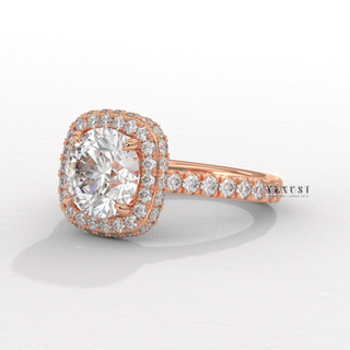 Sparkling Halo Pave Round Cut Moissanite Engagement Ring profile view