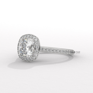 Halo Pave Cushion Cut Moissanite Engagement Ring overhead view