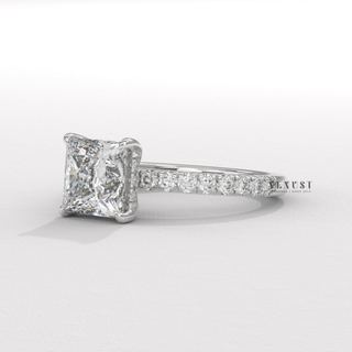 Bold Pave Princess Cut Moissanite Engagement Ring side view