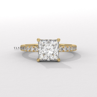 Bold Pave Princess Cut Moissanite Engagement Ring angled view