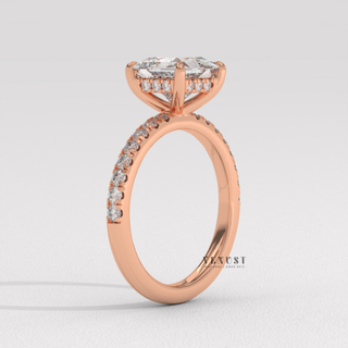Bold Pave Princess Cut Moissanite Engagement Ring setting detail