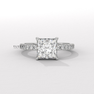 Bold Pave Princess Cut Moissanite Engagement Ring front view