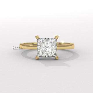 Princess cathedral moissanite engagement ring front view