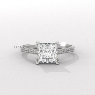 Princess cut moissanite engagement ring with cathedral setting