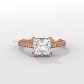 Princess cut moissanite ring with 3/4 pave detail