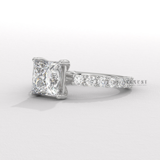 Princess cut ring with moissanite center stone