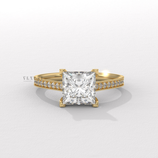Princess 3/4 pave cathedral moissanite ring front view