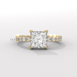 Princess 3/4 pave moissanite engagement ring front view