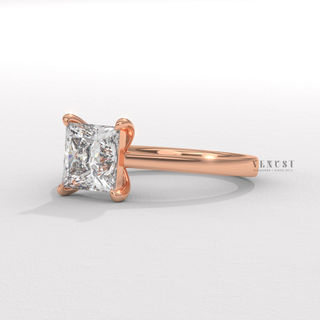 Princess cut moissanite diamond ring close up  Princess Cathedral detail view 4