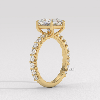 Three quarter pave princess moissanite ring detail