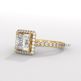 Sparkling Pave Princess Cut Moissanite Engagement Ring side view