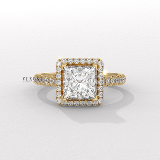 Sparkling Pave Princess Cut Moissanite Engagement Ring front view
