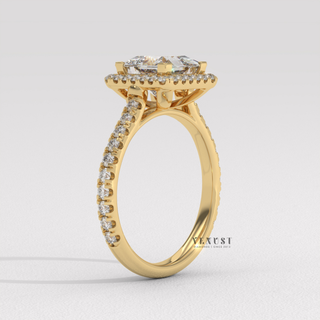 Sparkling Pave Princess Cut Moissanite Engagement Ring top view