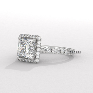 Sparkling Pave Princess Cut Moissanite Engagement Ring overhead view