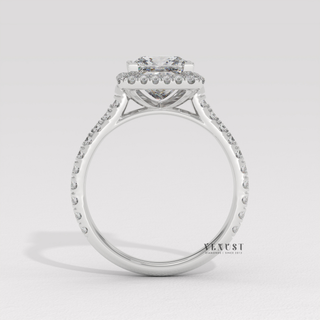 Sparkling Pave Princess Cut Moissanite Engagement Ring studio view