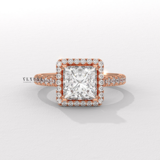 Sparkling Pave Princess Cut Moissanite Engagement Ring angled view