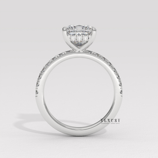 Bold Pave Princess Cut Moissanite Engagement Ring close-up of the centre stone