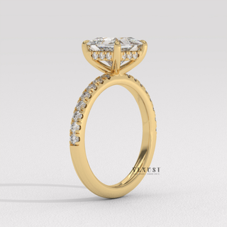 Bold Pave Princess Cut Moissanite Engagement Ring three quarter view