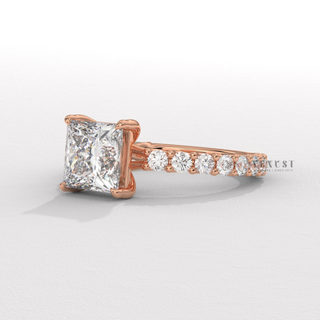 Princess moissanite engagement ring angled view