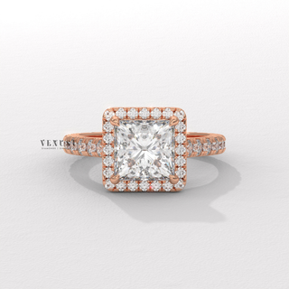 Elegant Pave Princess Cut Moissanite Engagement Ring angled view