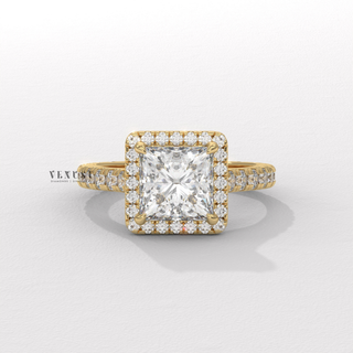 Elegant Pave Princess Cut Moissanite Engagement Ring front view