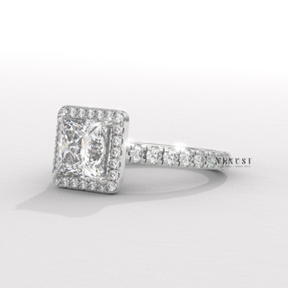 Elegant Pave Princess Cut Moissanite Engagement Ring overhead view