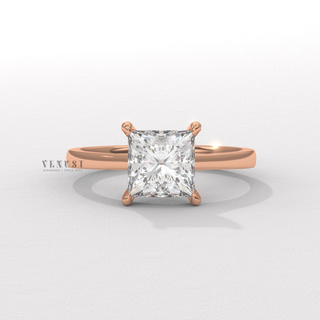 Princess cut moissanite engagement ring side profile  Princess Cathedral detail view 3