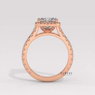 Elegant Pave Princess Cut Moissanite Engagement Ring three quarter view