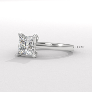 Princess moissanite ring with raised setting angled view