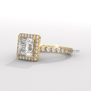 Elegant Pave Princess Cut Moissanite Engagement Ring side view